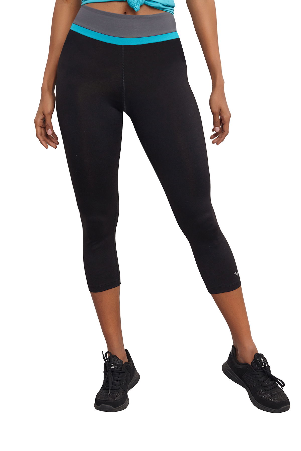 Kadın Siyah-Mavi Yüksek Bel 3/4 Kısa Esnek ve Toparlayıcı Spor Tayt | 7118 - BİLCEE (1)