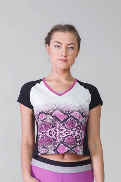 Bilcee Pembe Kadın V Yaka Desenli Pamuklu T-Shirt 9140