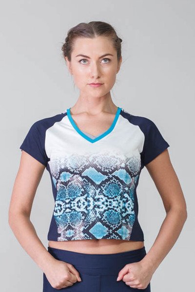 BİLCEE - Bilcee Mavi Kadın V Yaka Desenli Pamuklu T-Shirt 9140