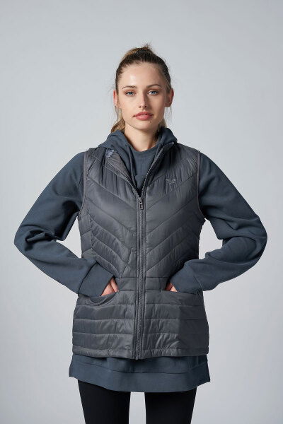 Kadın Koyu Gri Sıfır Kol Yakalı Rüzgar Geçirmez Üç Mevsim Yelek | 1267 