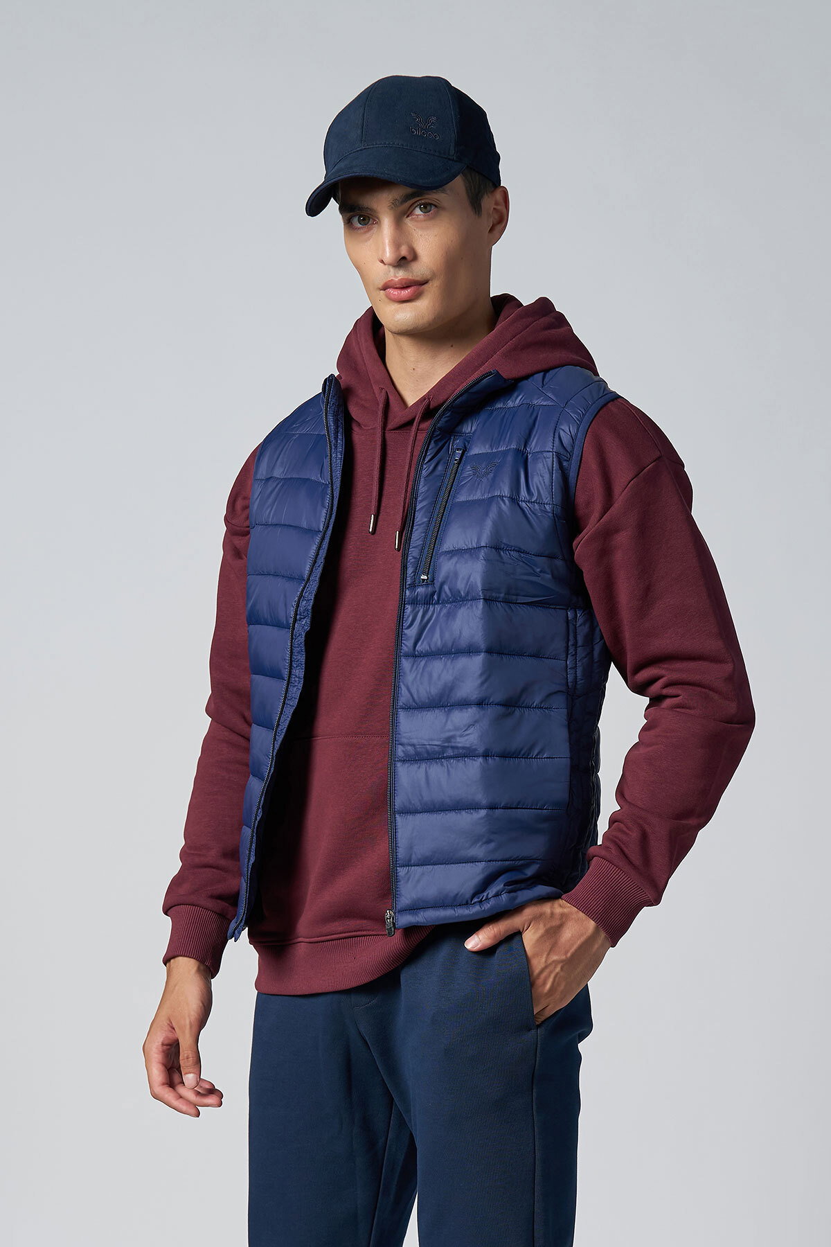 Unisex Lacivert Sıfır Kol Fermuarlı Cepli Yelek | 1268 - BİLCEE