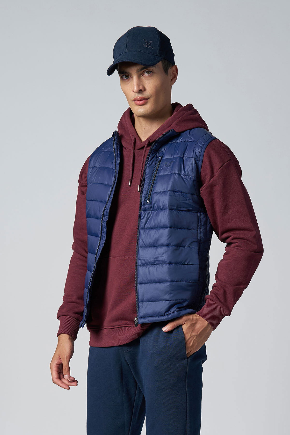 Unisex Lacivert Sıfır Kol Fermuarlı Cepli Yelek | 1268 - BİLCEE