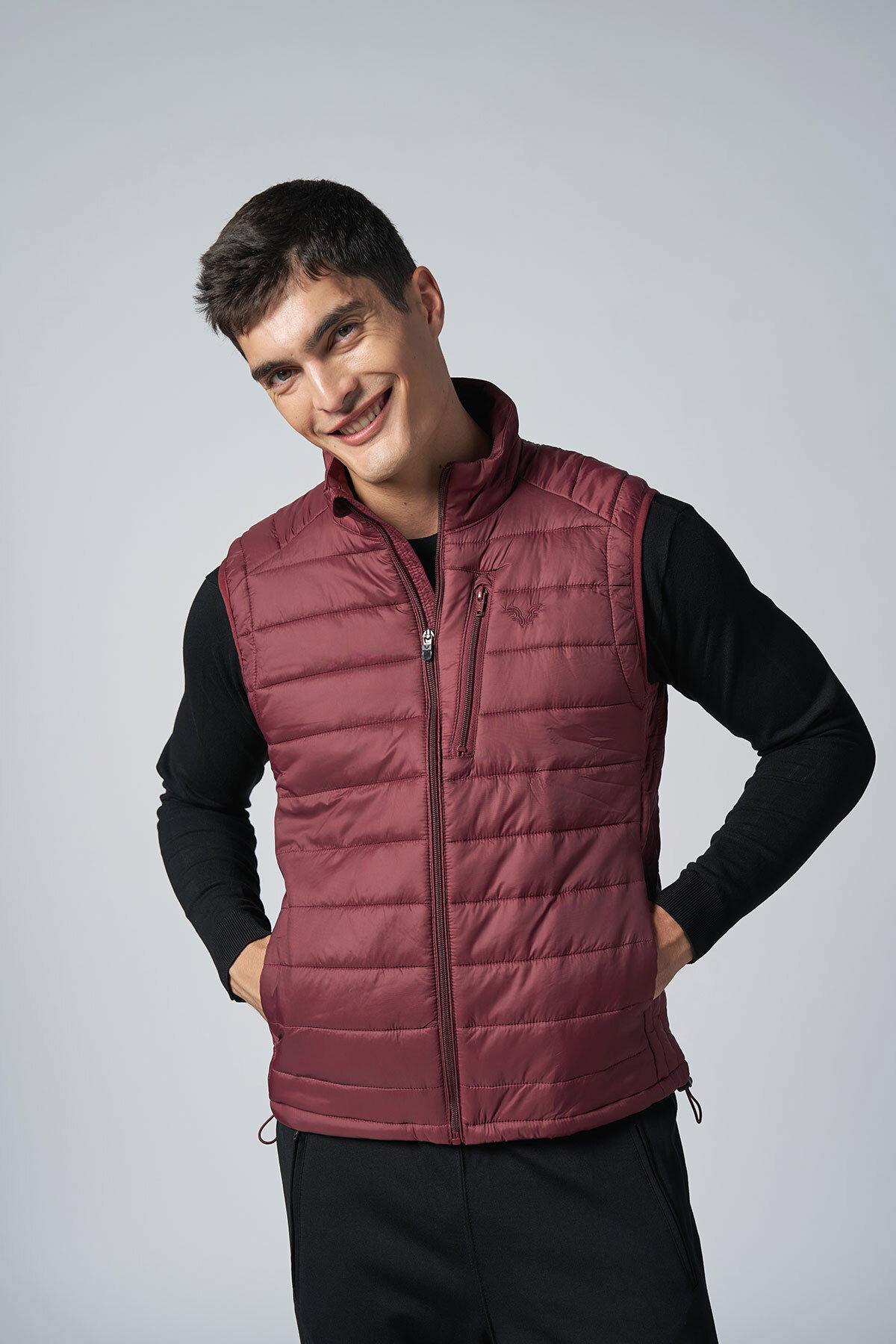 Unisex Bordo Sıfır Kol Fermuarlı Cepli Yelek | 1268 - BİLCEE
