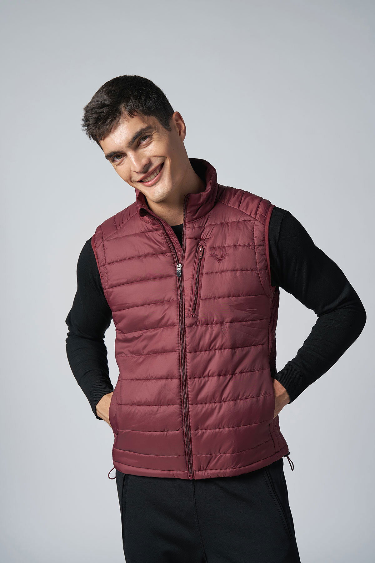 Unisex Bordo Sıfır Kol Fermuarlı Cepli Yelek | 1268 - BİLCEE