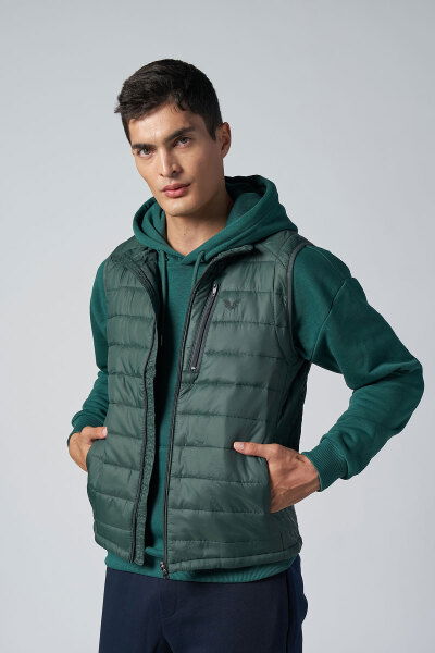 Unisex Yeşil Sıfır Kol Fermuarlı Cepli Yelek | 1268 
