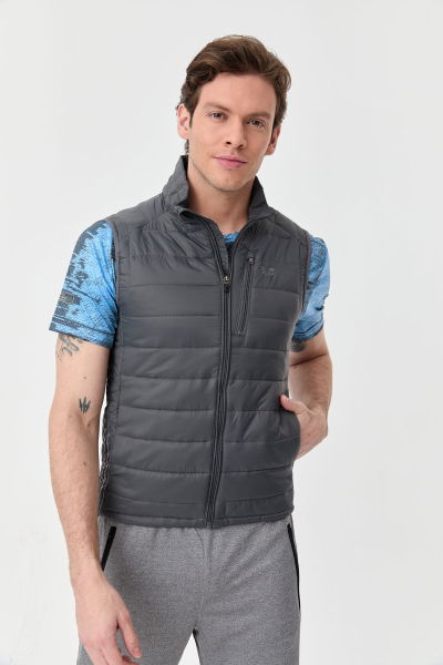 Unisex Gri Sıfır Kol Fermuarlı Cepli Yelek | 1268 