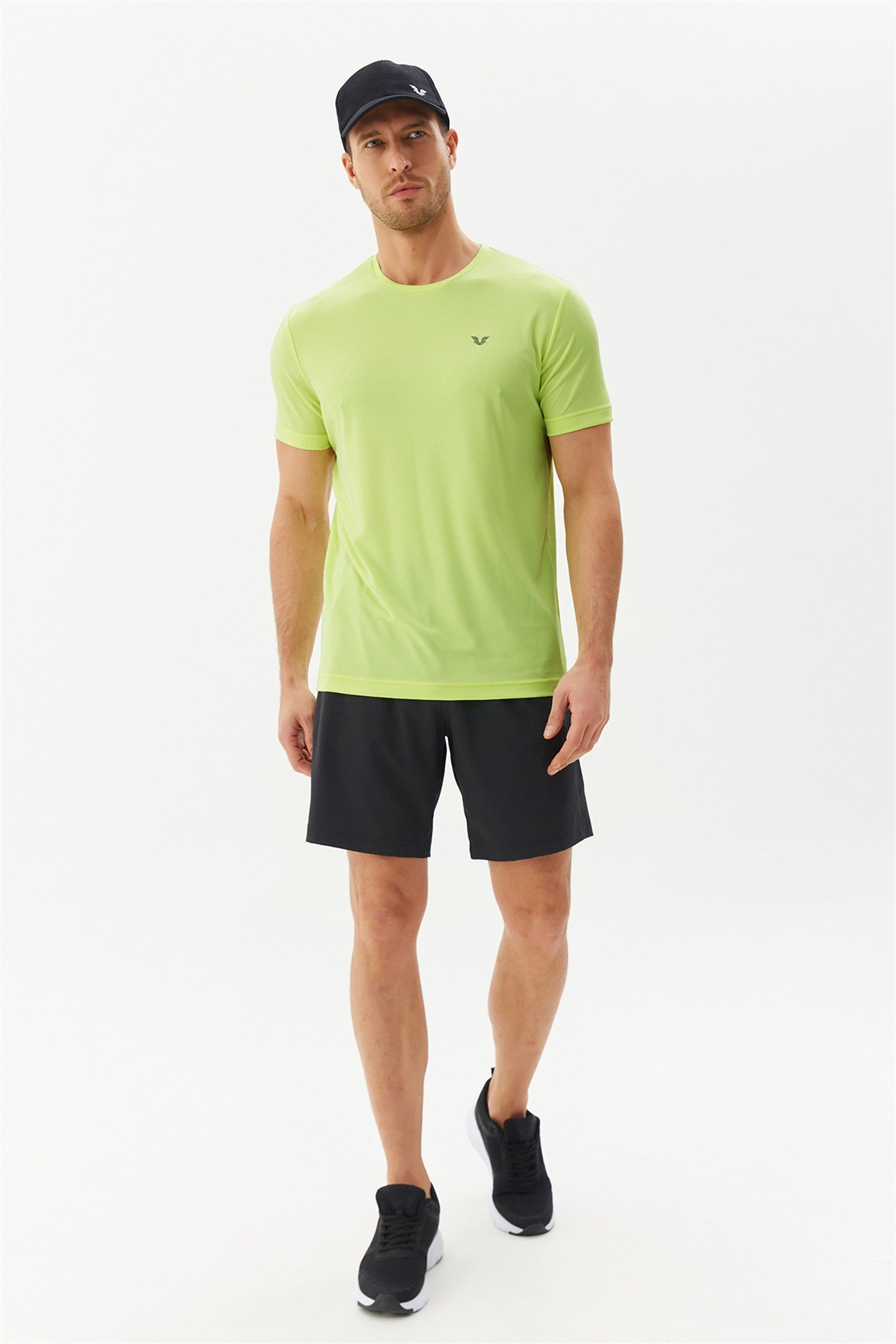 Erkek Yeşil Bisiklet Yaka Kısa Kollu Antrenman Fitness Spor Tişört 1332