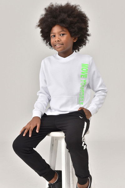 Beyaz Çocuk Bisiklet Yaka Yazı Baskılı Sweatshirt 1490
