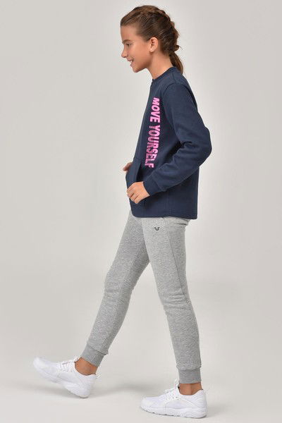 Unisex Çocuk Bisiklet Yaka Yazı Baskılı Sweatshirt 1490