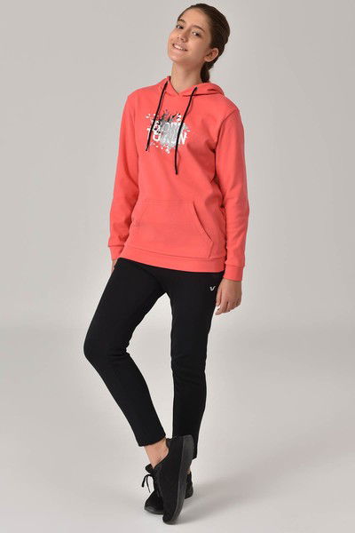 Unisex Çocuk Nar Çiçeği Kapüşonlu Kanguru Cepli Sweatshirt 1491