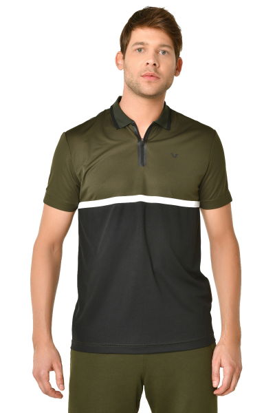 BİLCEE - Erkek Yeşil Siyah Polo Yaka Antrenman Tişört 1760