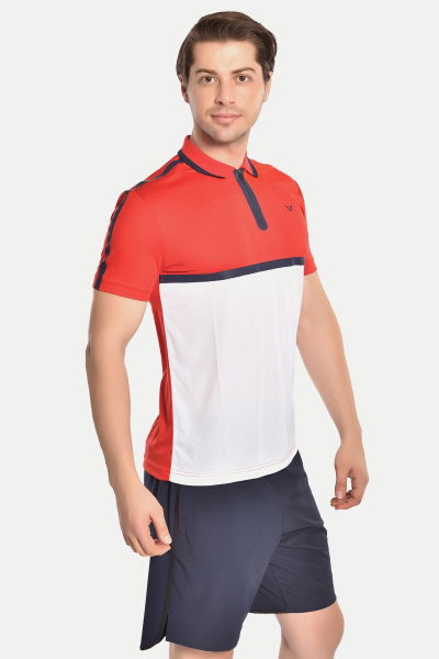 Erkek Beyaz Kırmızı Polo Yaka Antrenman Tişört 1760