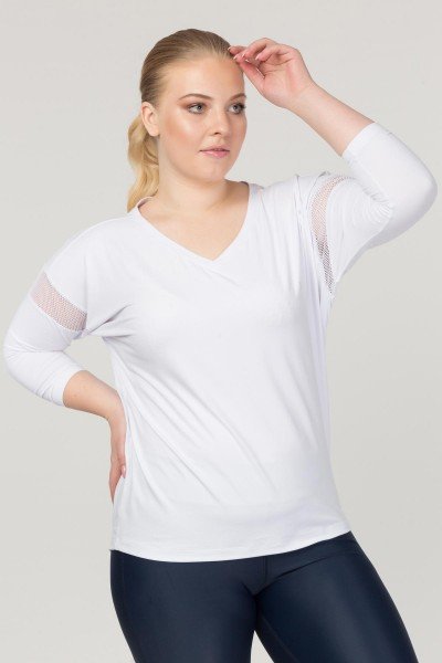 Büyük Beden Beyaz Kadın Antrenman Sporcu T-Shirt FS-1769