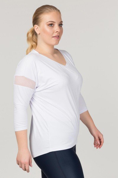 Büyük Beden Beyaz Kadın Antrenman Sporcu T-Shirt FS-1769