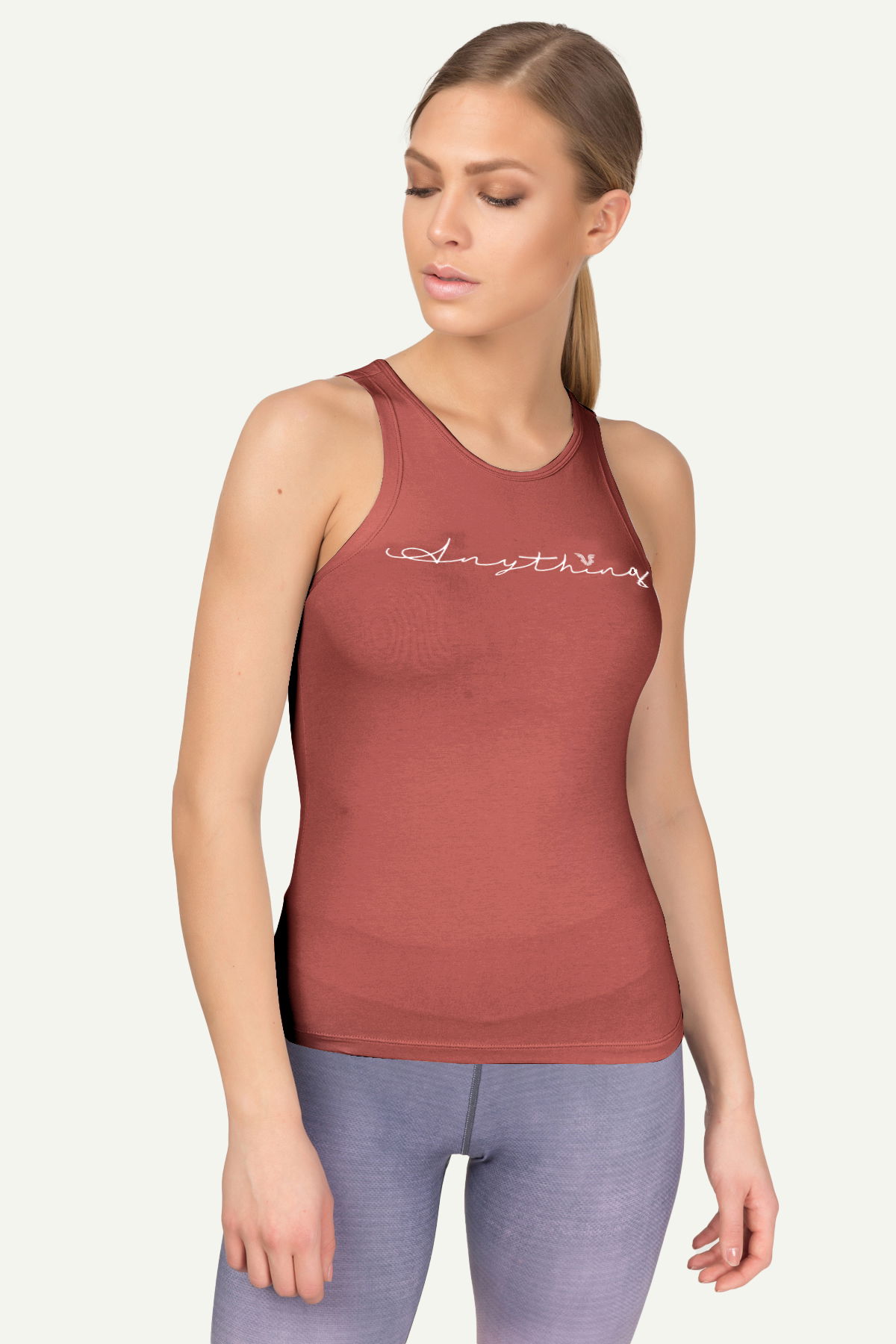 Kadın Kiremit Bisiklet Yaka Yazı Baskılı Pamuklu Yoga Atleti | 4018 - BİLCEE