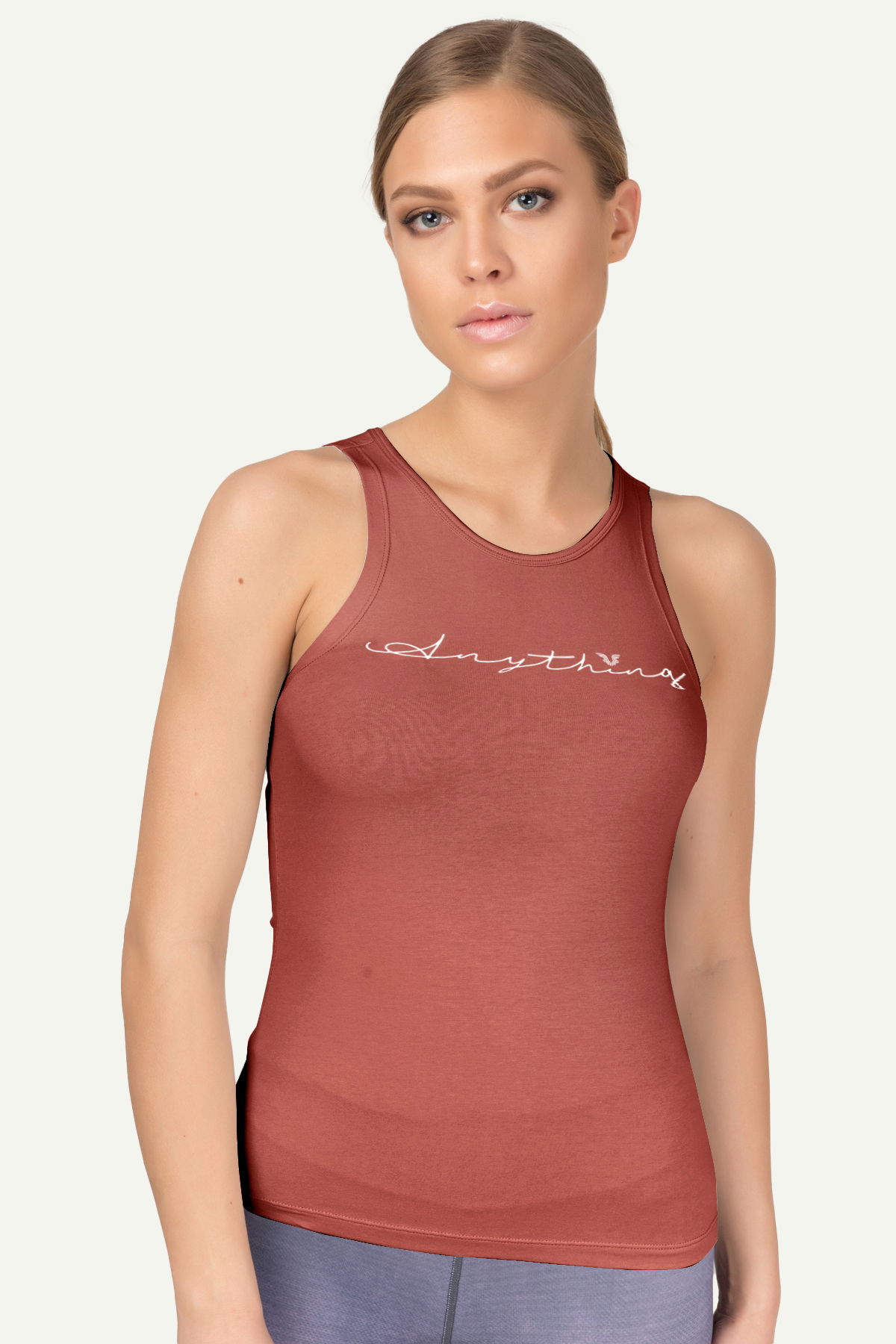 Kadın Kiremit Bisiklet Yaka Yazı Baskılı Pamuklu Yoga Atleti | 4018 - BİLCEE (1)