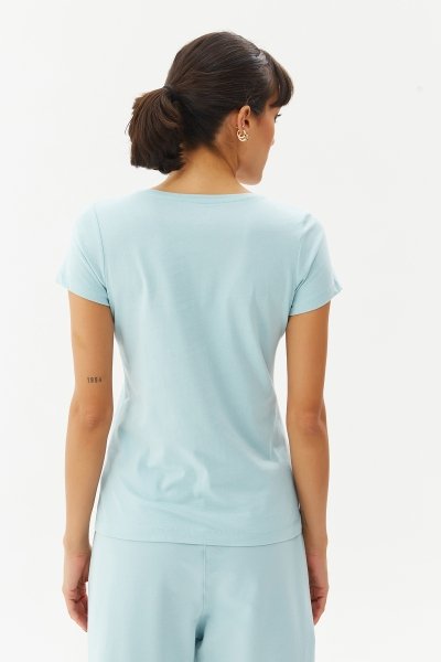 Kadın Mavi V Yaka Basic Tişört 8087
