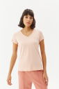 Kadın Pudra Pembe V Yaka Kısa Kollu %100 Pamuk Tişört | 8087 - 3