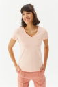 Kadın Pudra Pembe V Yaka Kısa Kollu %100 Pamuk Tişört | 8087 - 1