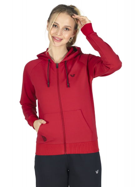 BİLCEE - Kadın Bordo Kapüşonlu Fermuarlı Kanguru Cepli Sweatshirt 8922