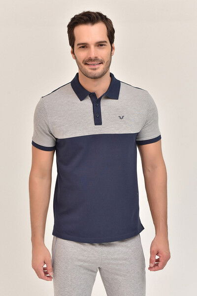 BİLCEE - Erkek Lacivert Polo Yaka Büyük Beden Tişört 8981