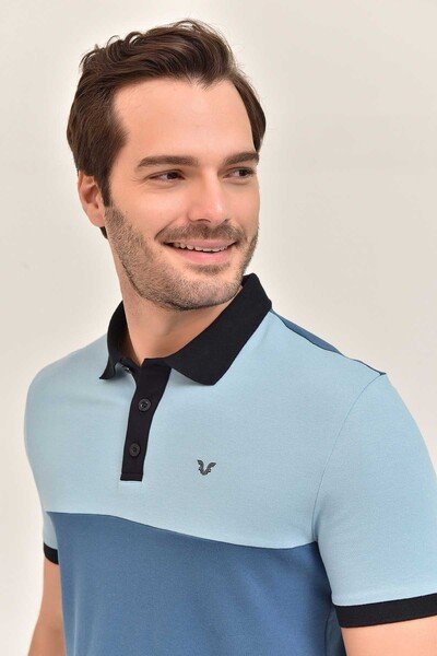 Erkek Mavi Polo Yaka Biyük Beden T-Shirt 8981