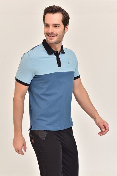 Erkek Mavi Polo Yaka Biyük Beden T-Shirt 8981