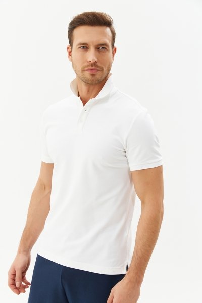 Erkek Beyaz Polo Yaka Pamuklu Tişört 8982