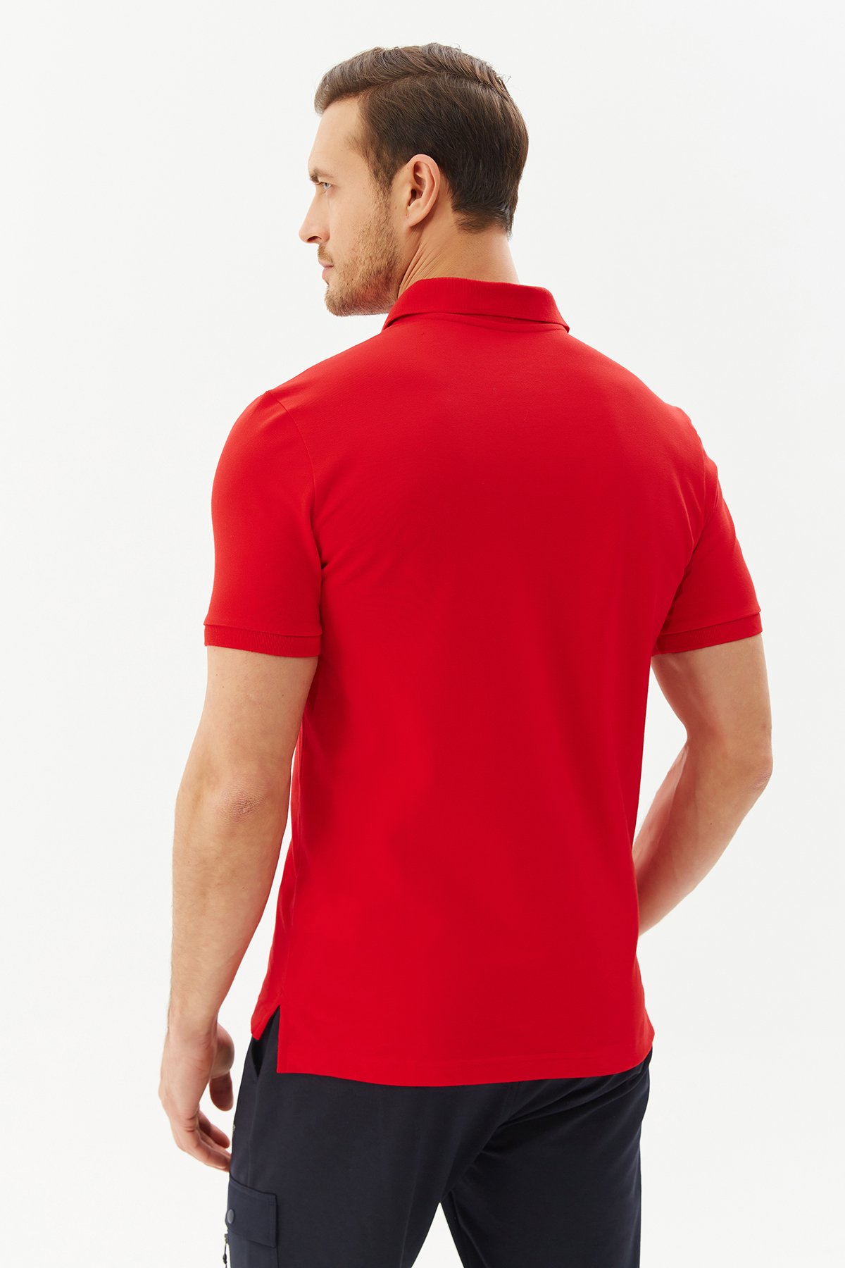 Erkek Kırmızı Pamuklu Spor ve Günlük Polo Yaka Tişört 8982