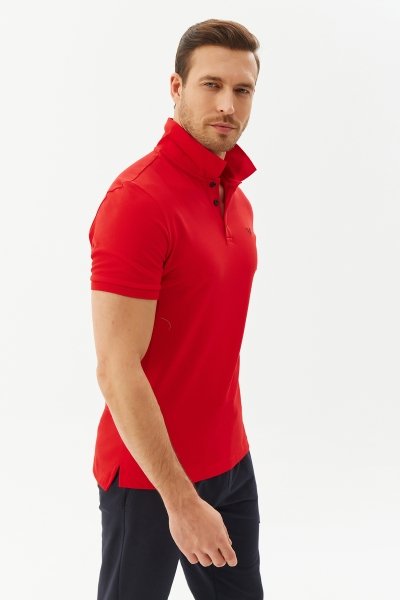 Erkek Kırmızı Pamuklu Spor ve Günlük Polo Yaka Tişört 8982