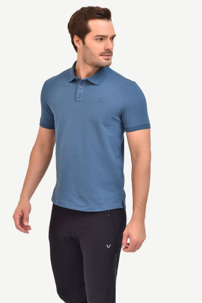 Erkek Mavi Pamuklu Spor ve Günlük Polo Yaka Tişört 8982