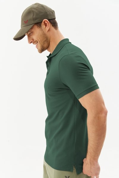 Erkek Yeşil Likralı Pamuklu Spor ve Günlük Polo Yaka Tişört 8982