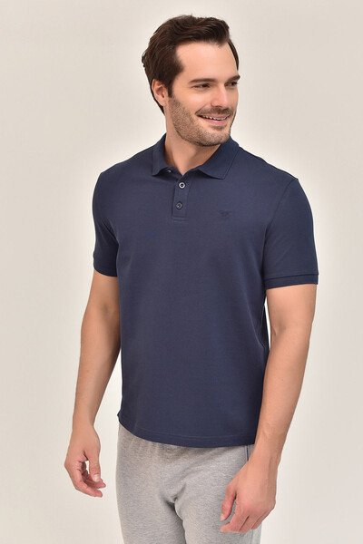 BİLCEE - Erkek Lacivert Polo Yaka BüyükBeden T-Shirt 8983