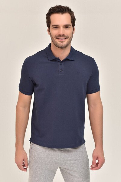 Erkek Lacivert Polo Yaka BüyükBeden T-Shirt 8983