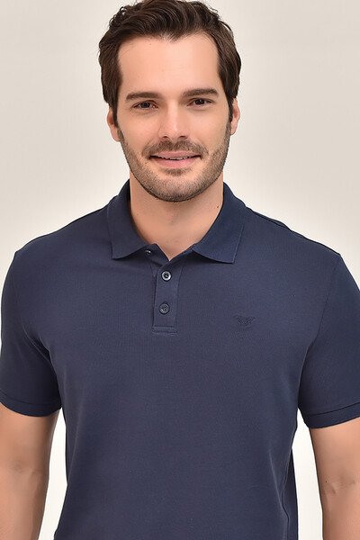 Erkek Lacivert Polo Yaka BüyükBeden T-Shirt 8983
