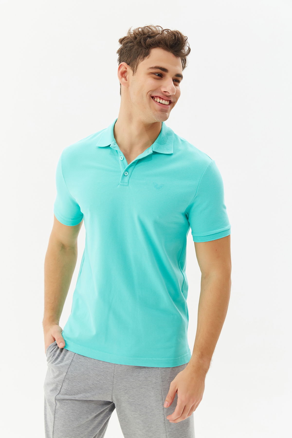 Erkek Turkuaz Düğmeli Büyük Beden Polo Yaka Tişört 8983 - BİLCEE