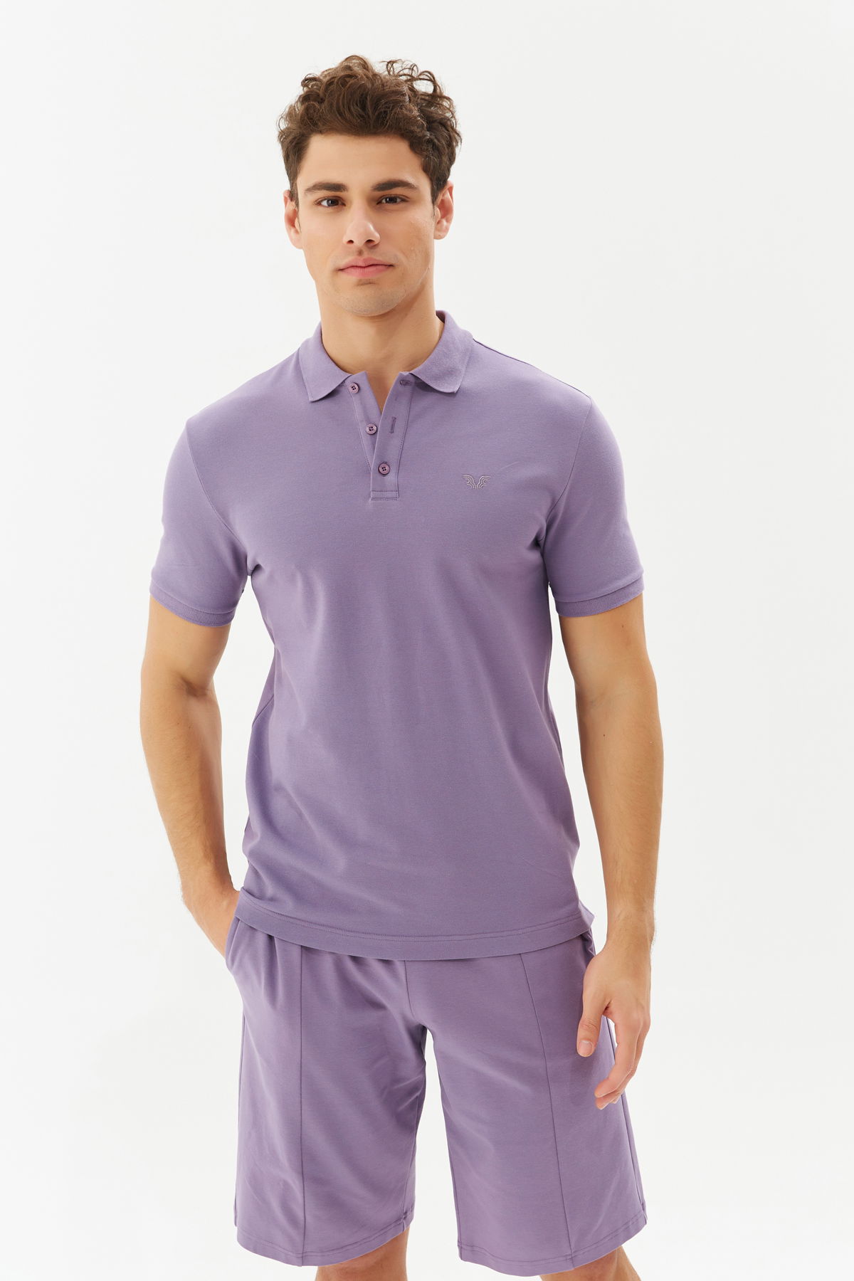 Erkek Mor Düğmeli Büyük Beden Polo Yaka Tişört 8983 - BİLCEE