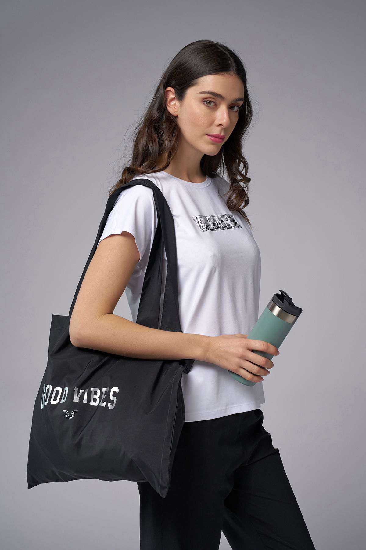 Kadın Siyah Baskılı Alışveriş Çantası | 5725 - BİLCEE