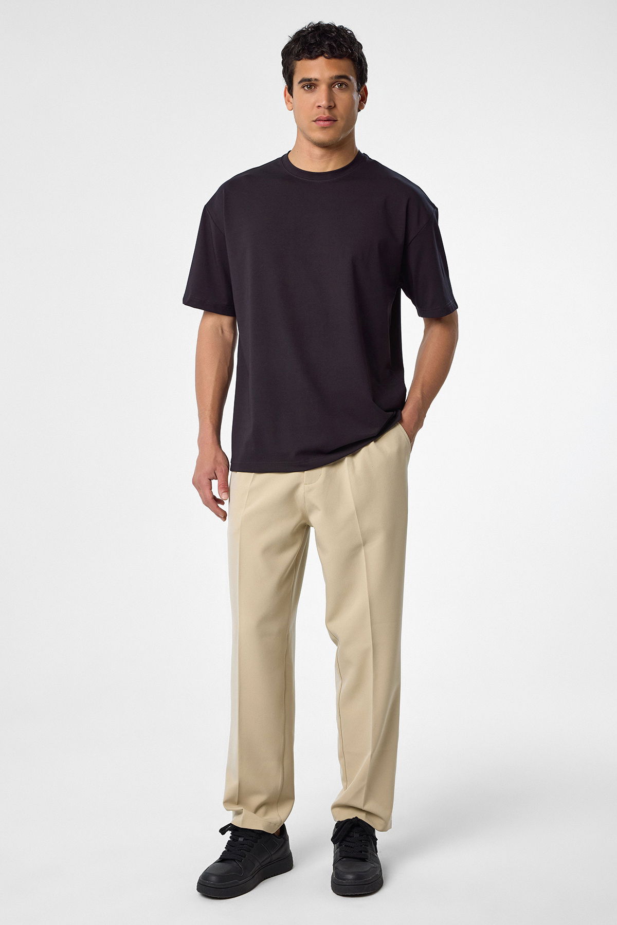  Erkek Teknolojik Kumaş Bej Baggy Pantolon | 4590 - BİLCEE