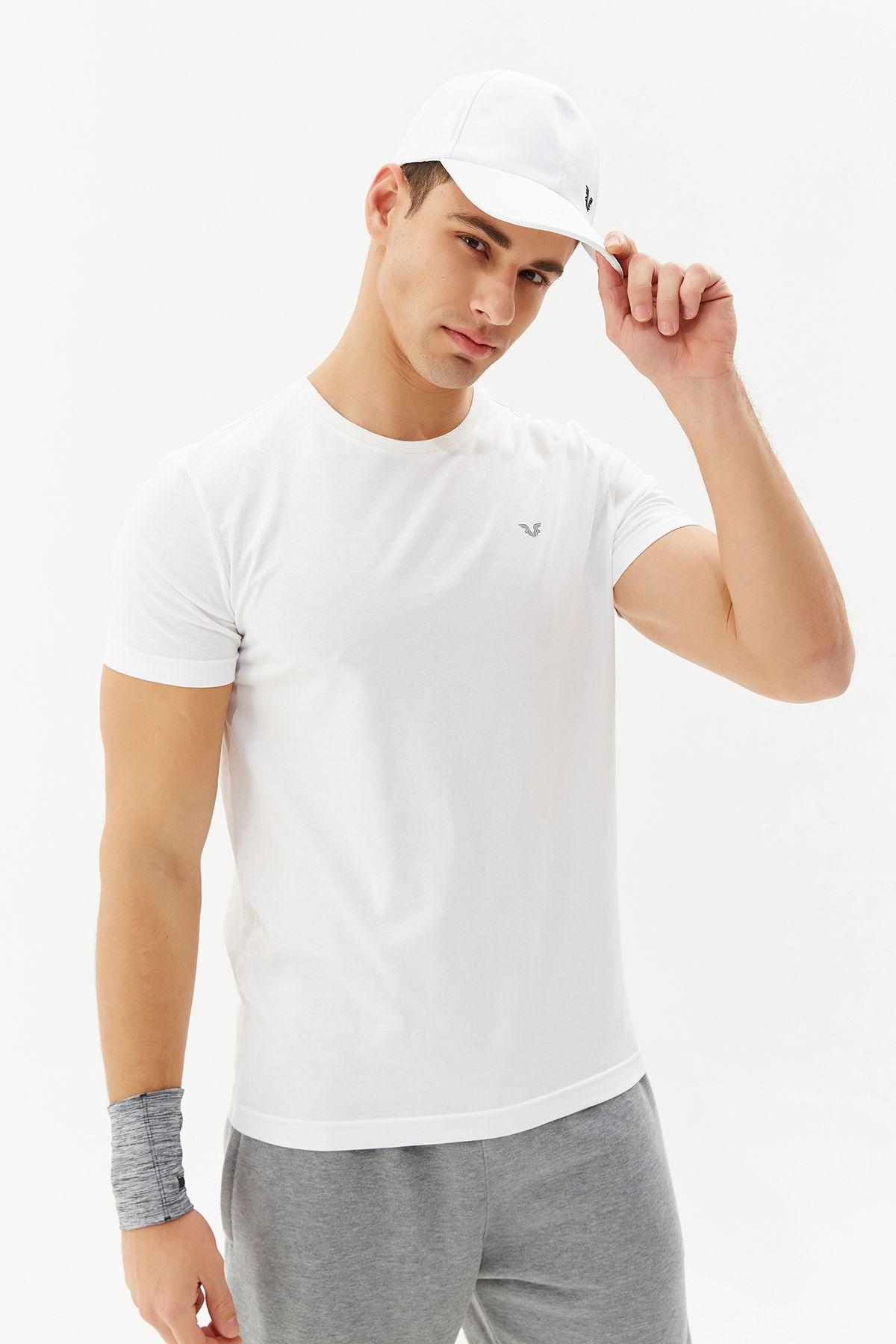 Beyaz Erkek Bisiklet Yaka %100 Pamuk Basic Günlük ve Spor Tişört 8766 - BİLCEE