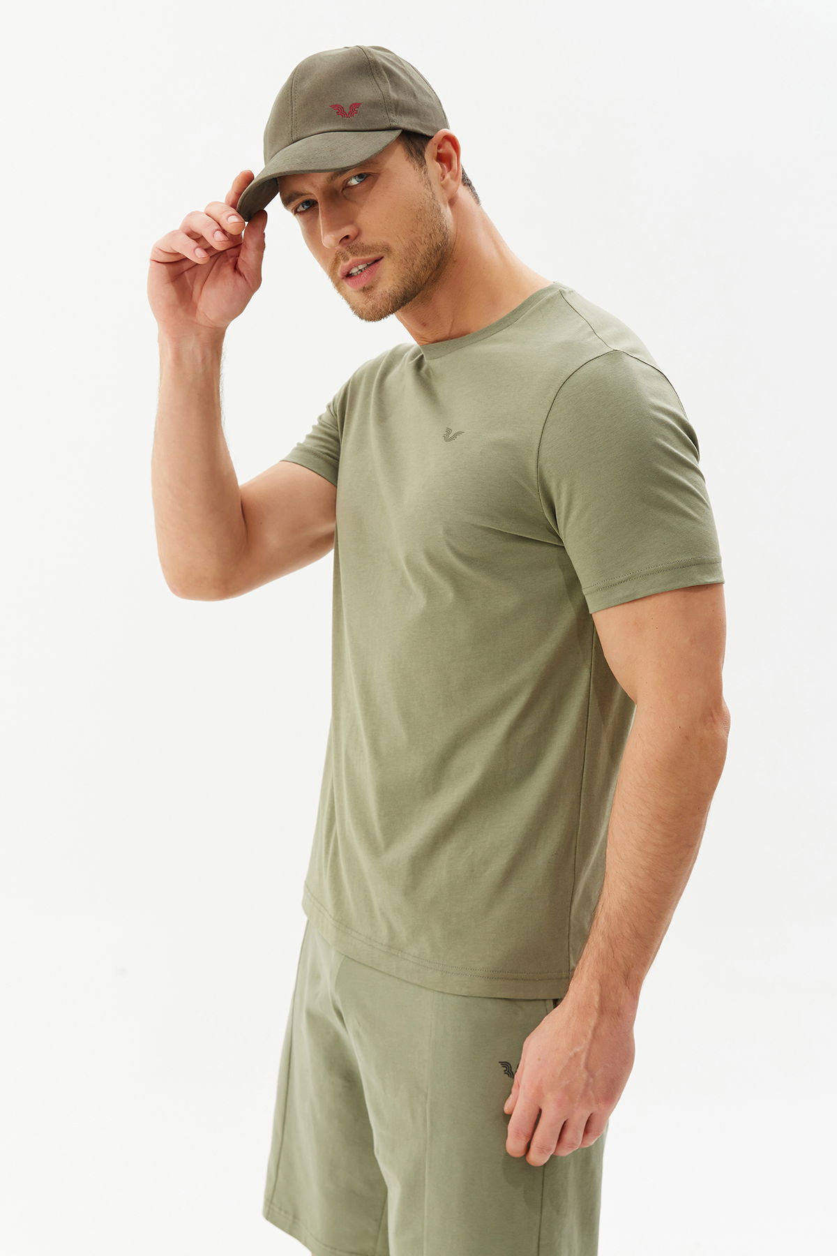 Erkek Yeşil Bisiklet Yaka %100 Pamuk Basic Günlük ve Spor Tişört 8766 - BİLCEE (1)