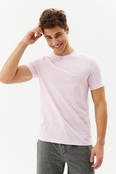 BİLCEE - Erkek Pembe Bisiklet Yaka Basic Tişört 8766 (1)