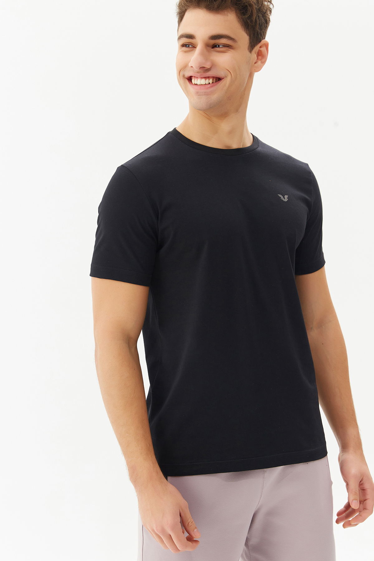 Siyah Erkek Bisiklet Yaka %100 Pamuk Basic Günlük ve Spor Tişört | 8766 - BİLCEE