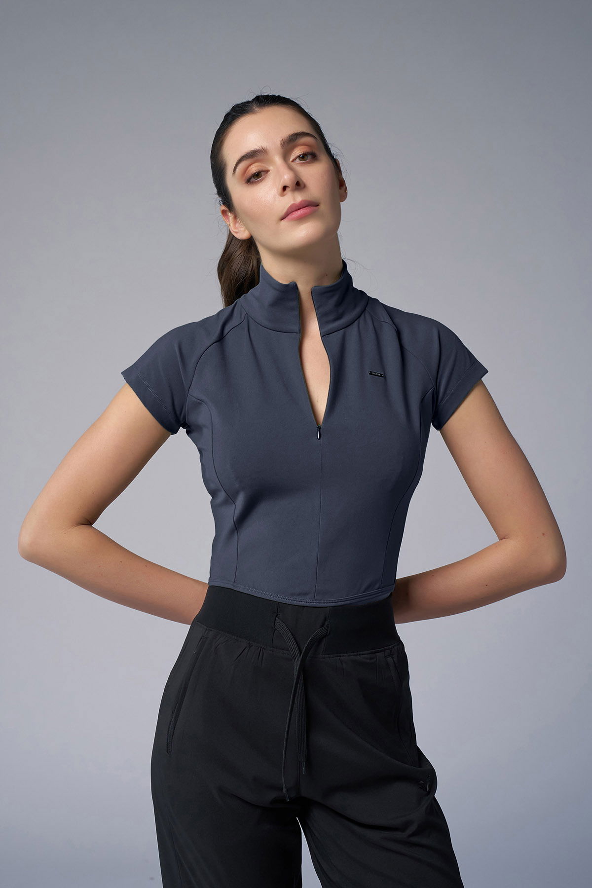 Kadın Carbon Kısa Kollu Yakalı Sörf Body 4059 - BİLCEE (1)