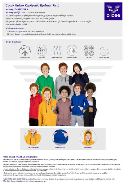 Unisex Çocuk Sarı Kapüşonlu Eşofman Üstü 9610