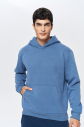 Erkek Mavi 3 İplik Şardonlu Fleece Yumuşak Fırçalı Kapişonlu Owersize Sweatshirt 9799 