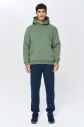 Erkek Yeşil 3 İplik Şardonlu Fleece Yumuşak Fırçalı Kapişonlu Owersize Sweatshirt 9799 - 4