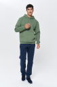 Erkek Yeşil 3 İplik Şardonlu Fleece Yumuşak Fırçalı Kapişonlu Owersize Sweatshirt 9799 - 8