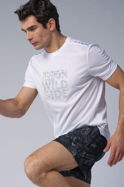 Erkek Beyaz Antrenman Baskılı Tişört | 4088 