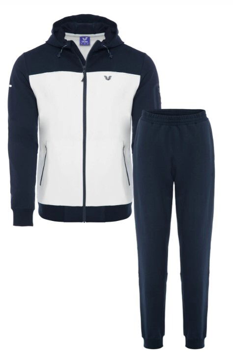 Erkek Beyaz Kapüşonlu Lastik Paça Eşofman Takım | 0785 - BİLCEE